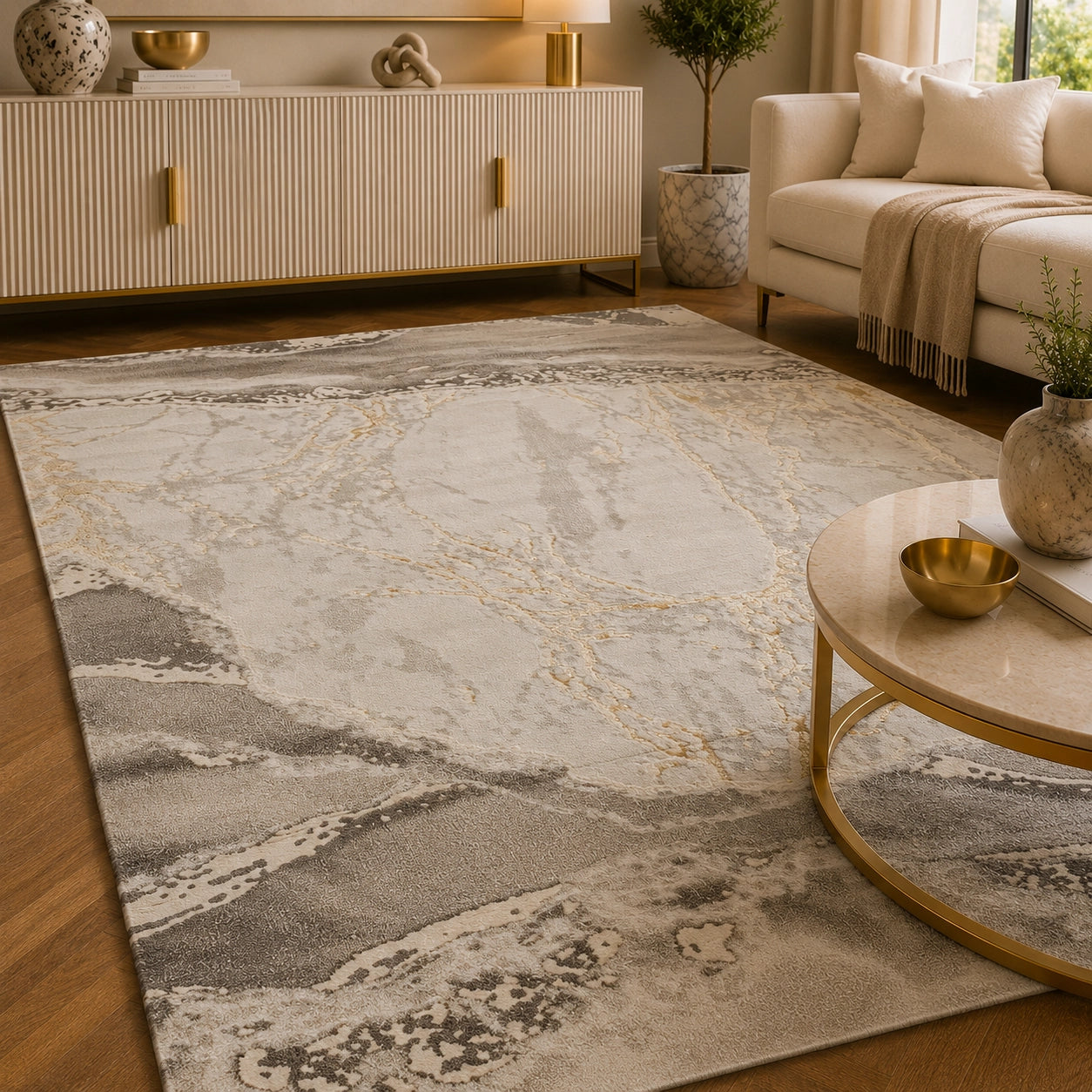 Marmaris T042A Cream Beige Modern Area Rug