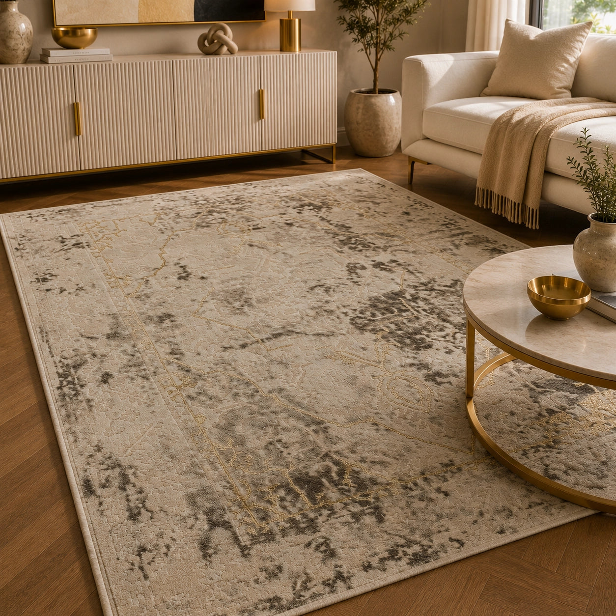 Marmaris T044A Cream Beige Modern Area Rug