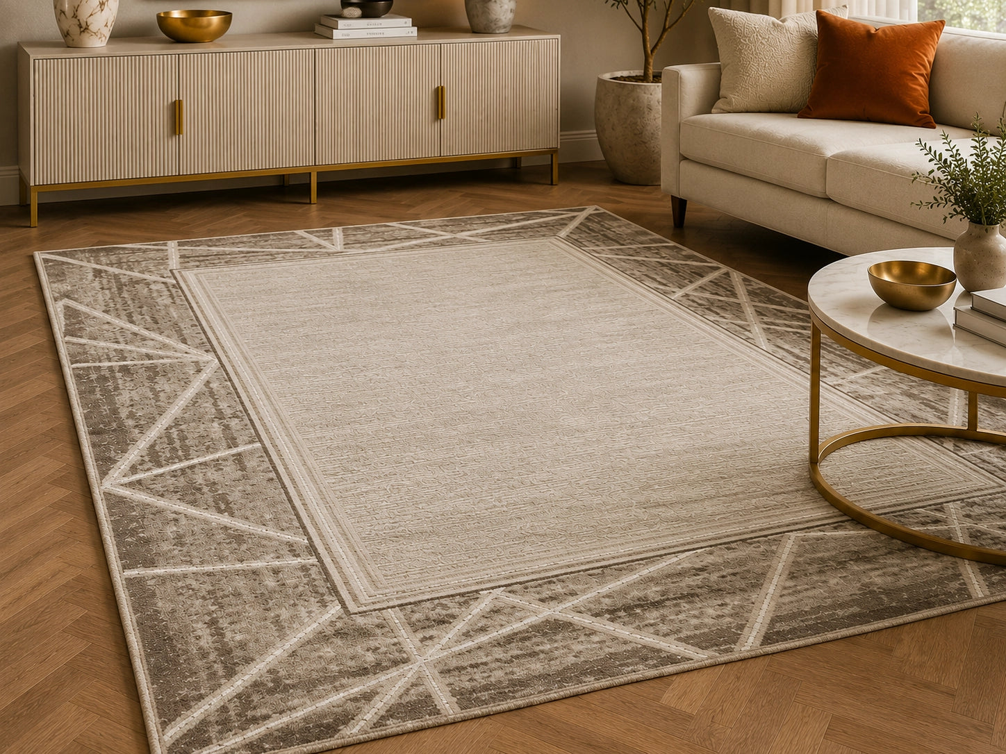 Marmaris T046A Beige Cream Modern Area Rug