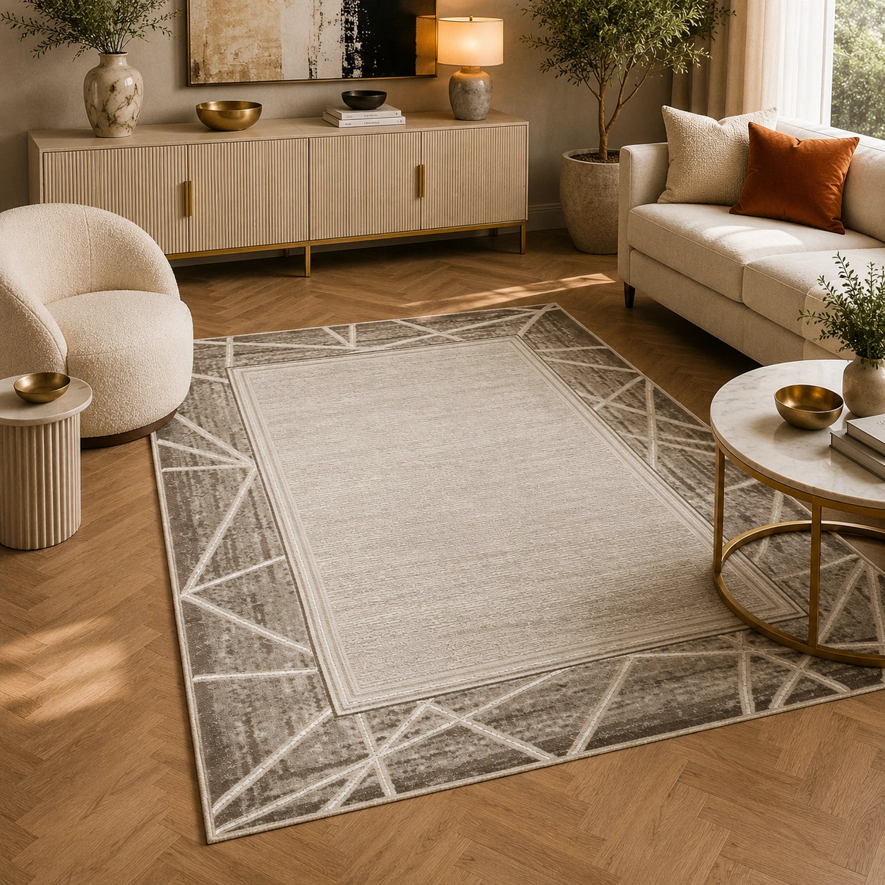 Marmaris T046A Beige Cream Modern Area Rug