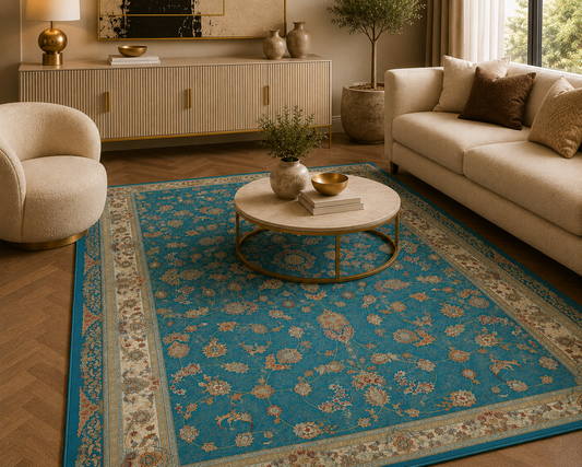 Mashad 722130 Traditional Persian Area Rug Blue