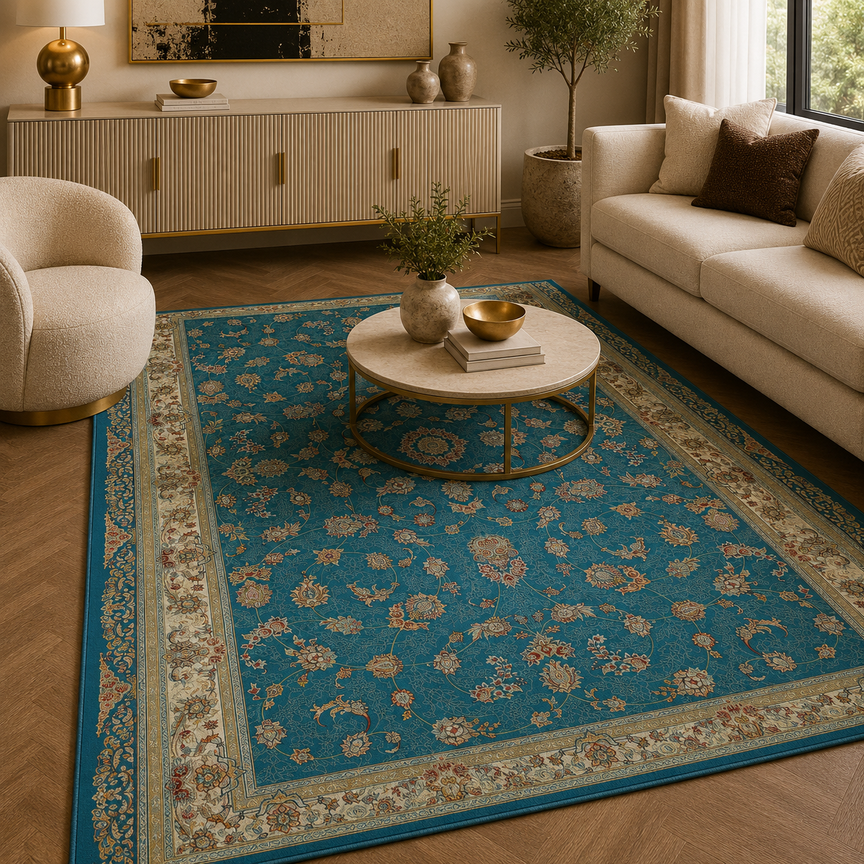 Mashad 722130 Traditional Persian Area Rug Blue
