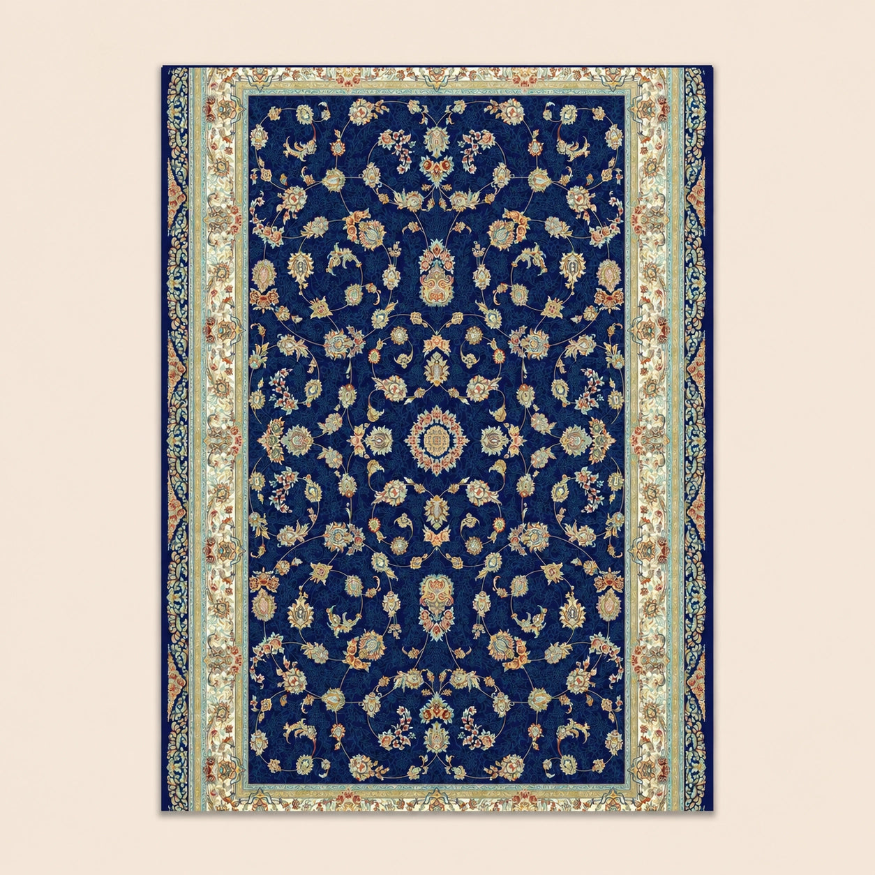 Mashad 722130 Traditional Persian Area Rug Dark Blue