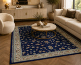 Mashad 722130 Traditional Persian Area Rug Dark Blue