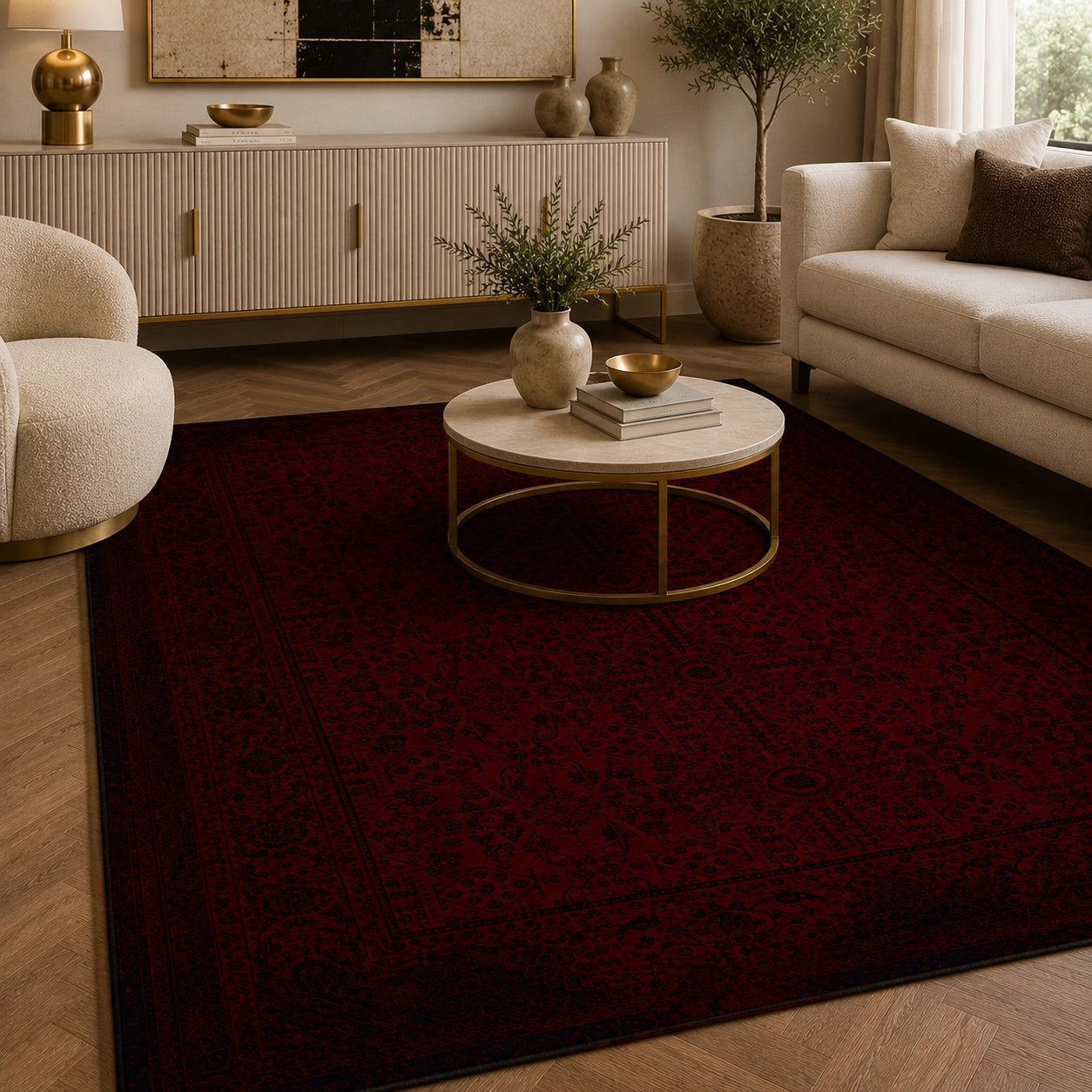 Mashad 722374 Traditional Persian Area Rug Red