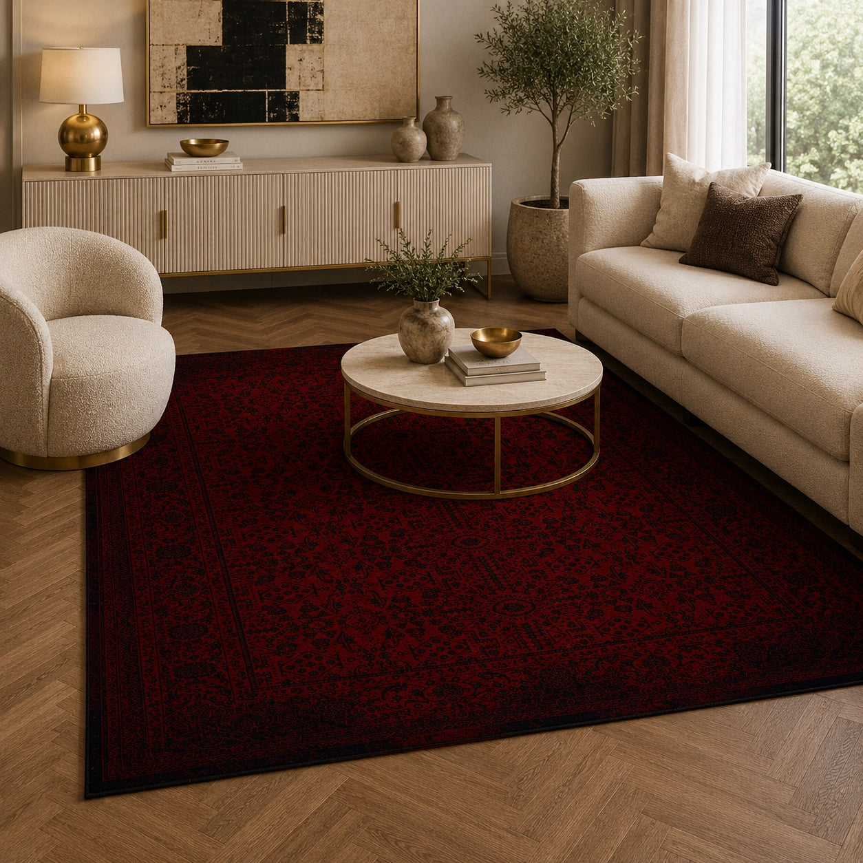 Mashad 722374 Traditional Persian Area Rug Red