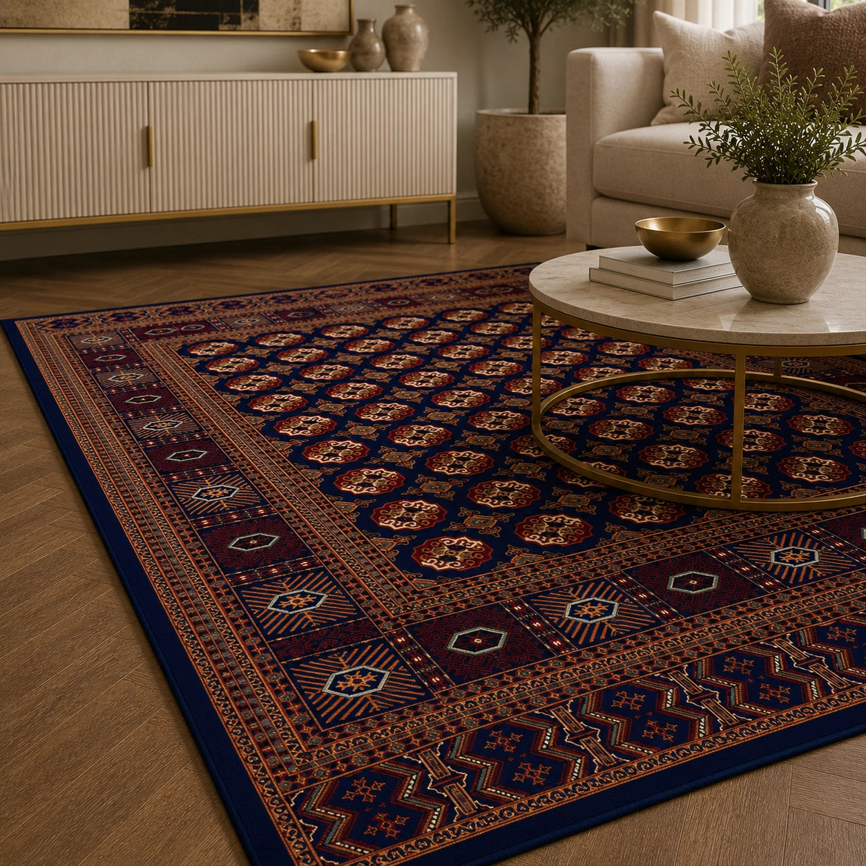 Mashad 722417 Traditional Persian Area Rug Dark Blue