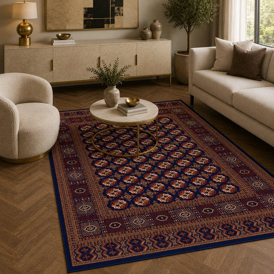 Mashad 722417 Traditional Persian Area Rug Dark Blue