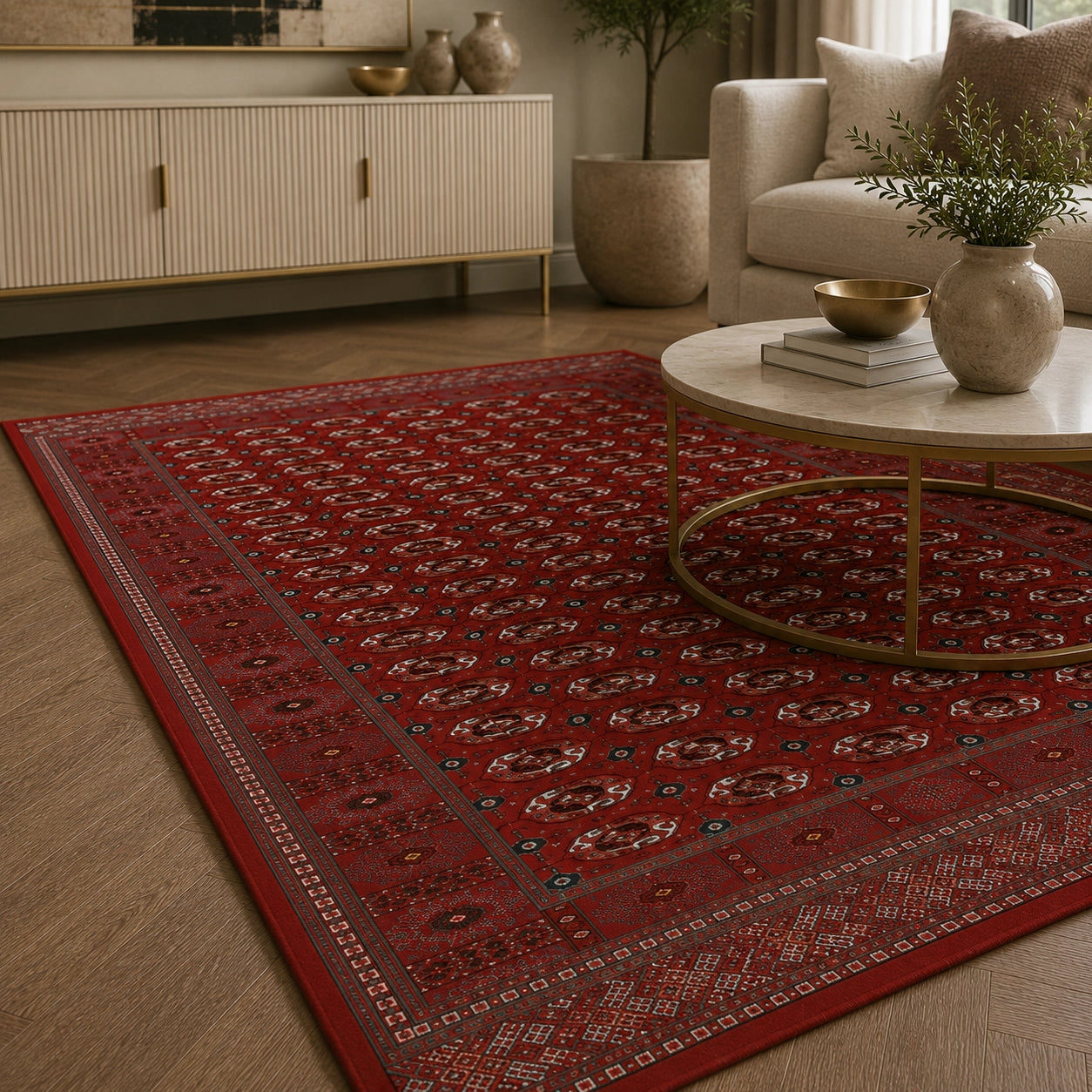 Mashad 722417 Traditional Persian Area Rug Red