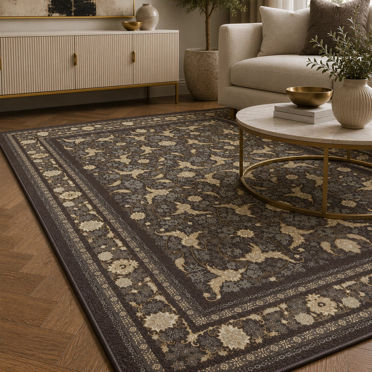 Mashad 722621 Traditional Persian Area Rug Coal