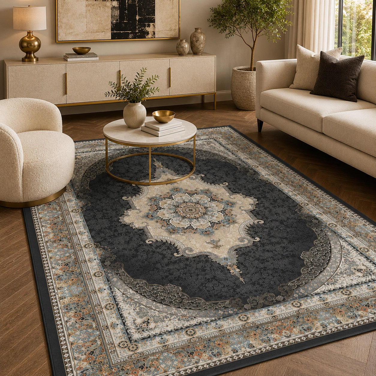 Mashad 723515 Traditional Persian Area Rug Coal