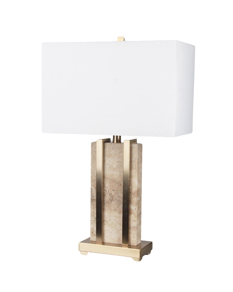 Milan Travertine Table Lamp with White Shade & Brass Frame