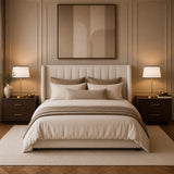 Luxury bedside lamp featuring a brushed brass base and designer shade