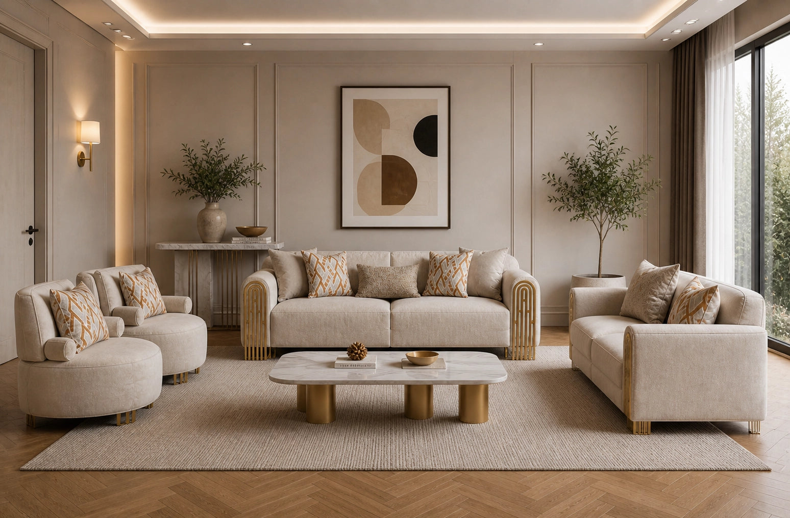 Opal Velvet Sofa Set Beige