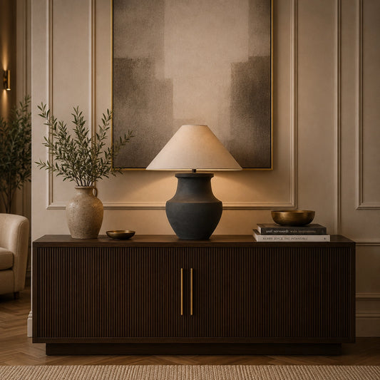 Oslo black ceramic table lamp with natural linen shade