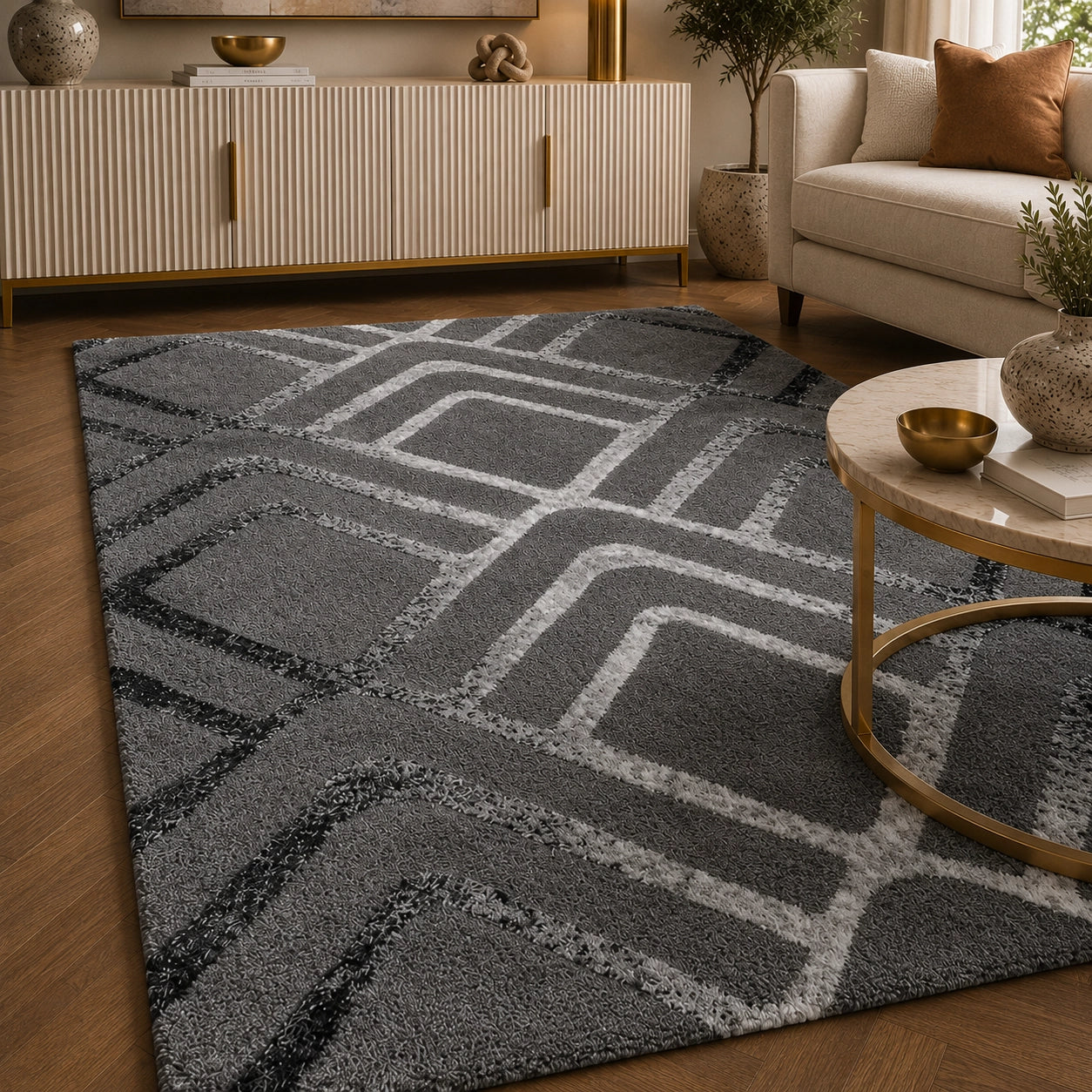 Soho 1237A Dark Grey / Anthracite Modern Area Rug