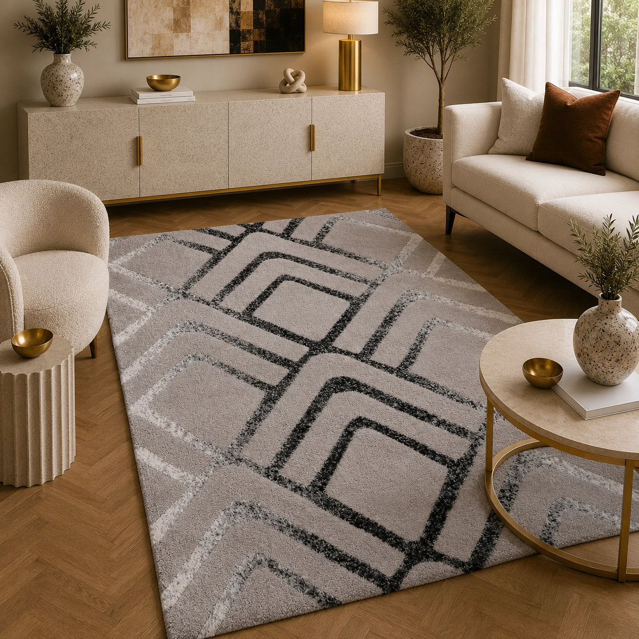 Soho 1237A Light Grey / White Modern Area Rug