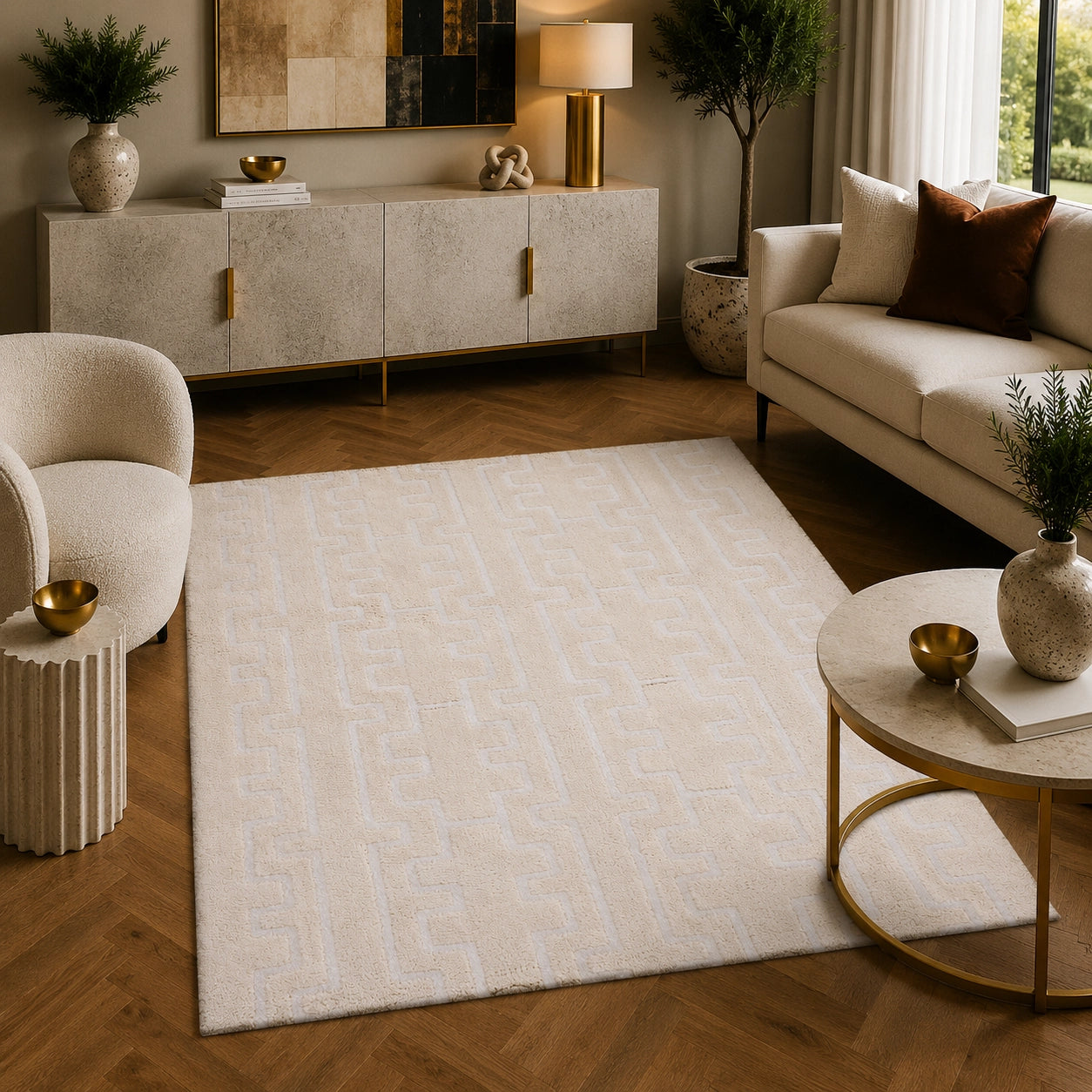 Soho 1278A Cream / White Modern Area Rug
