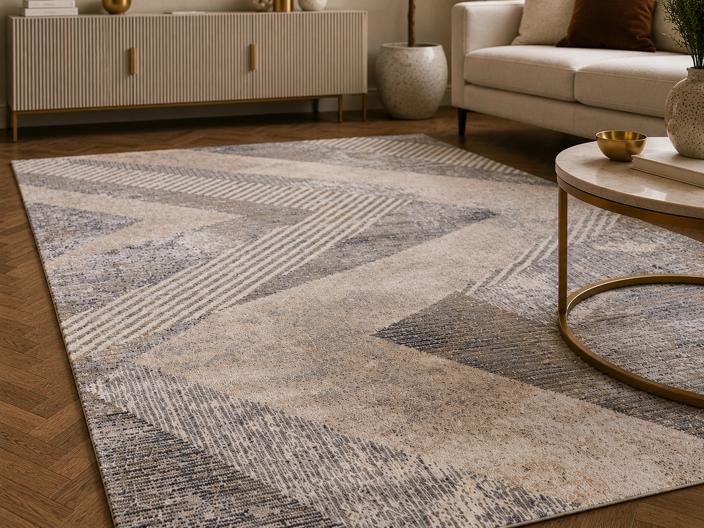 Tiger 5162A Cream / Medium Grey Modern Area Rug