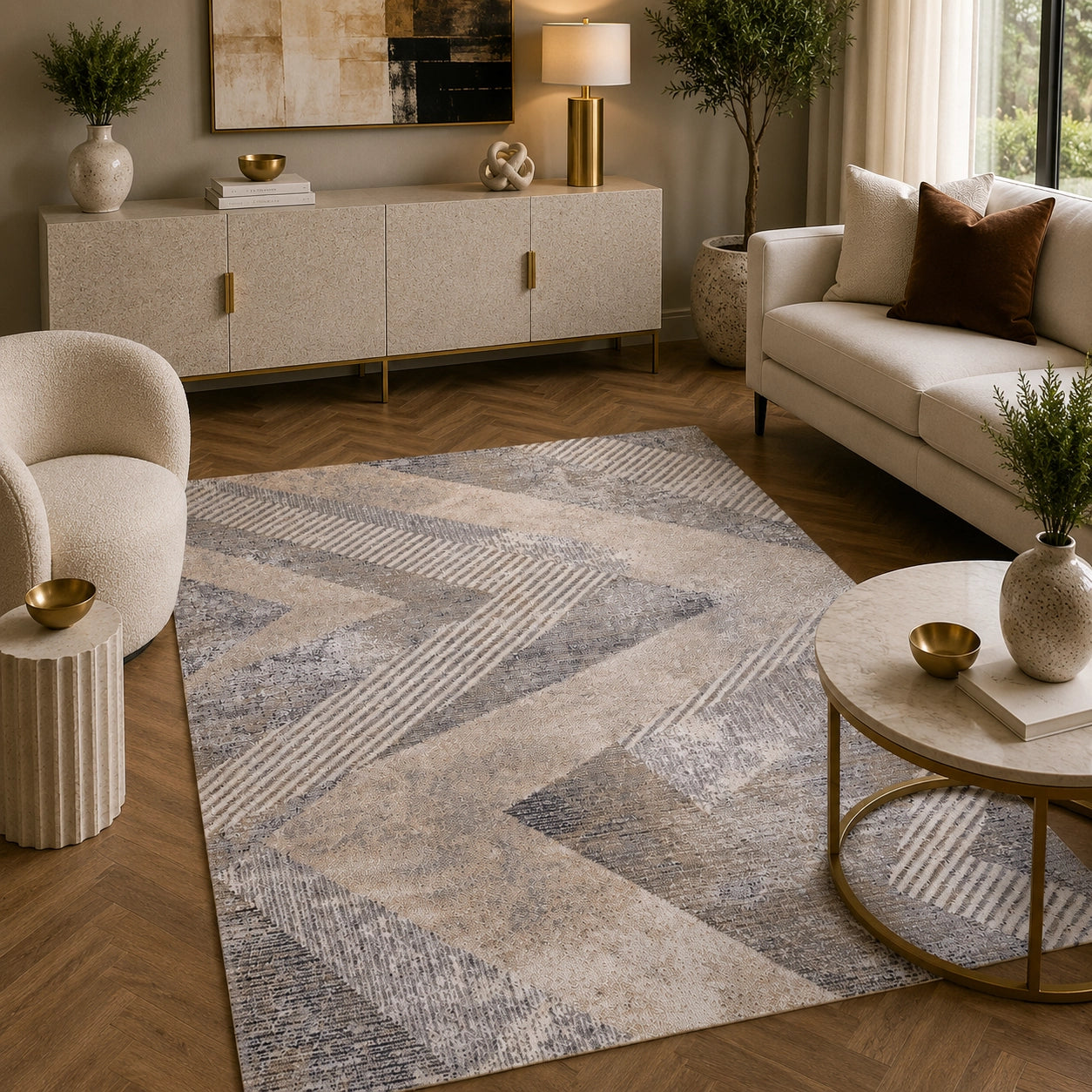 Tiger 5162A Cream / Medium Grey Modern Area Rug