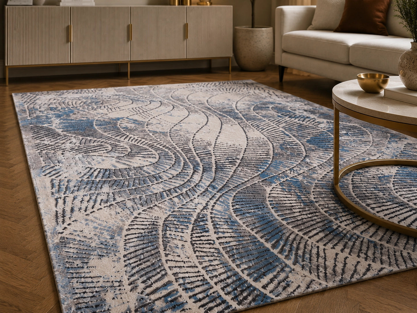 Tiger 5230A Cream / Blue Modern Area Rug