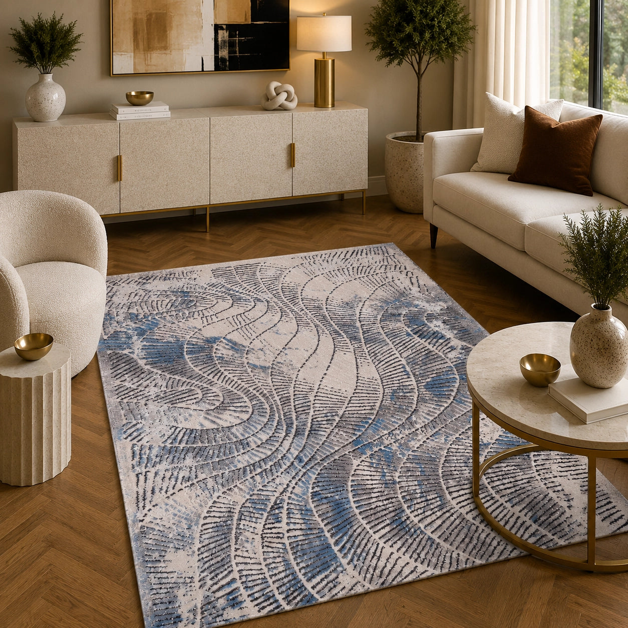 Tiger 5230A Cream / Blue Modern Area Rug