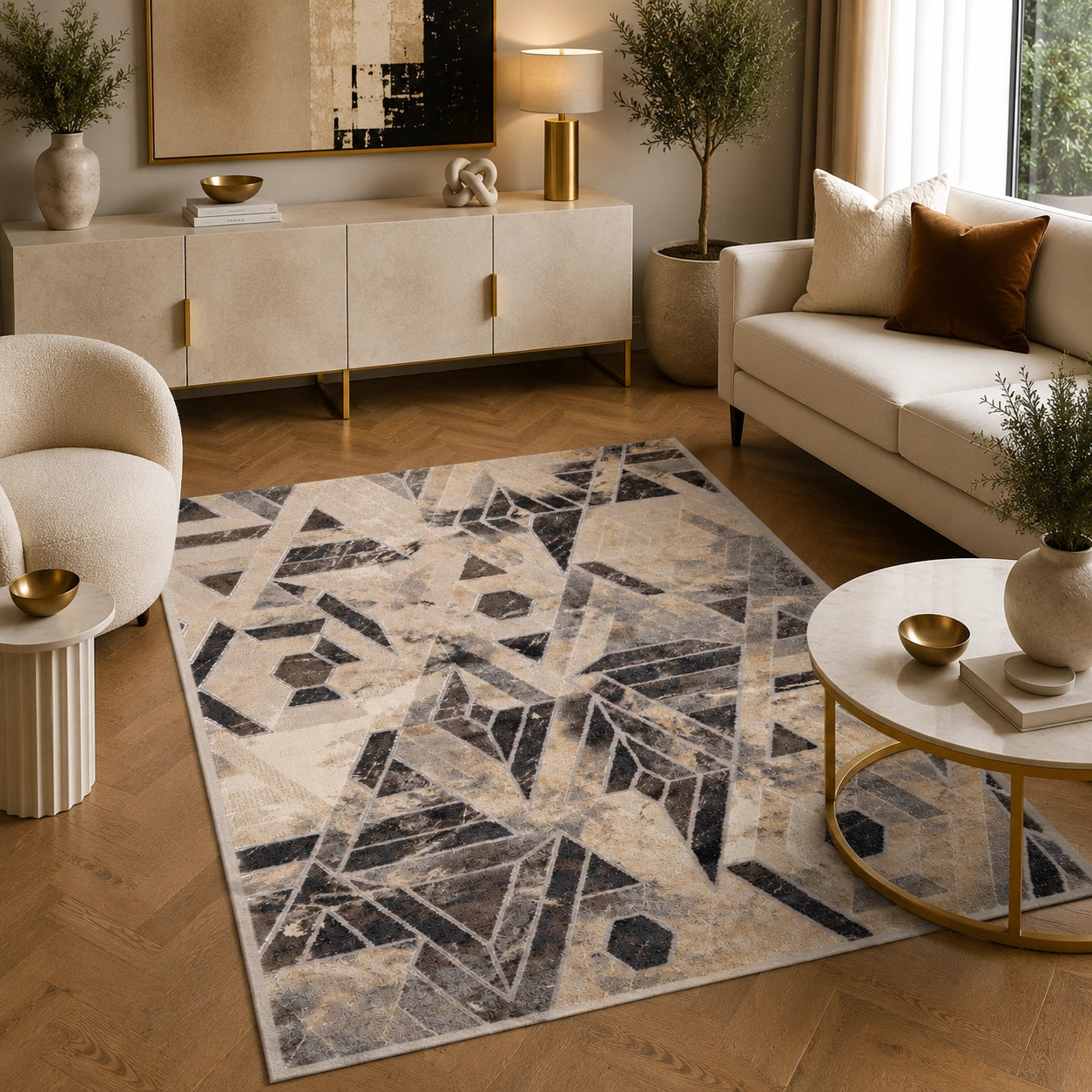 Tiger 9994A Beige / Dark Vizon Modern Floor Area Rug