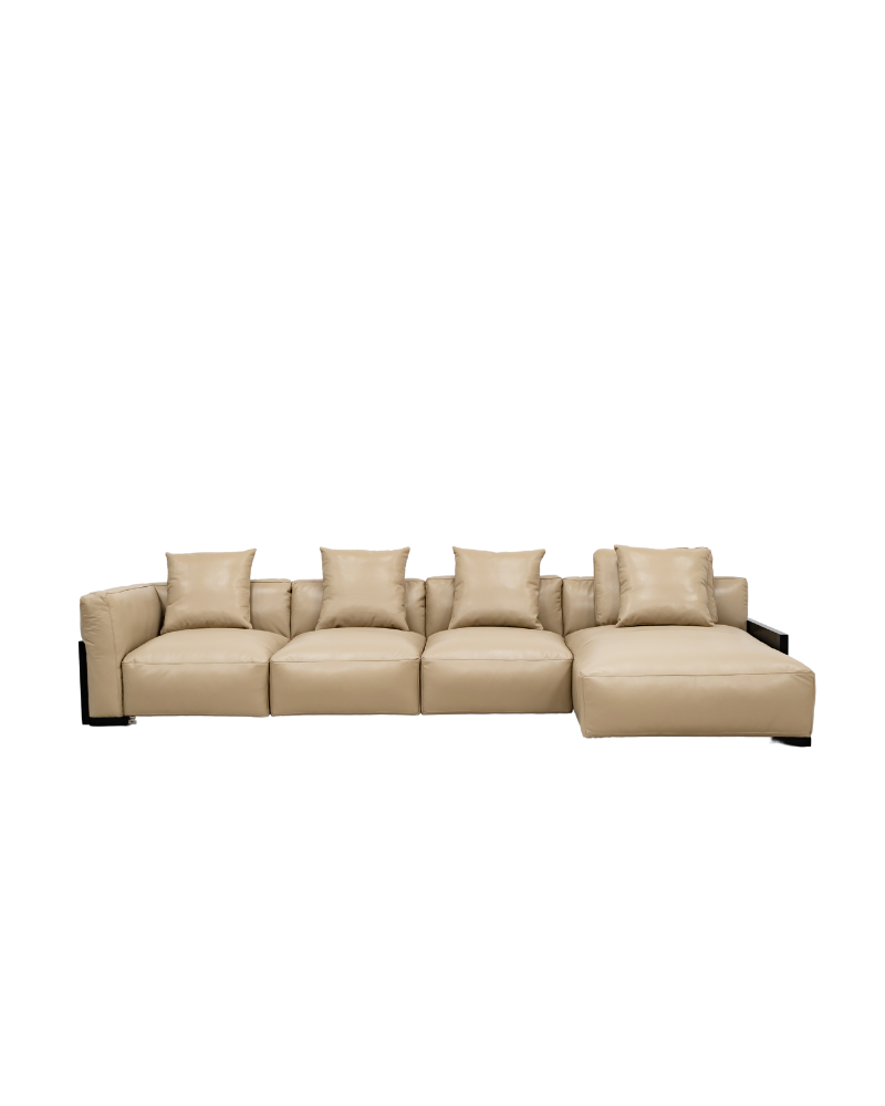 Roman 3 Seater Chaise Genuine Taupe Leather