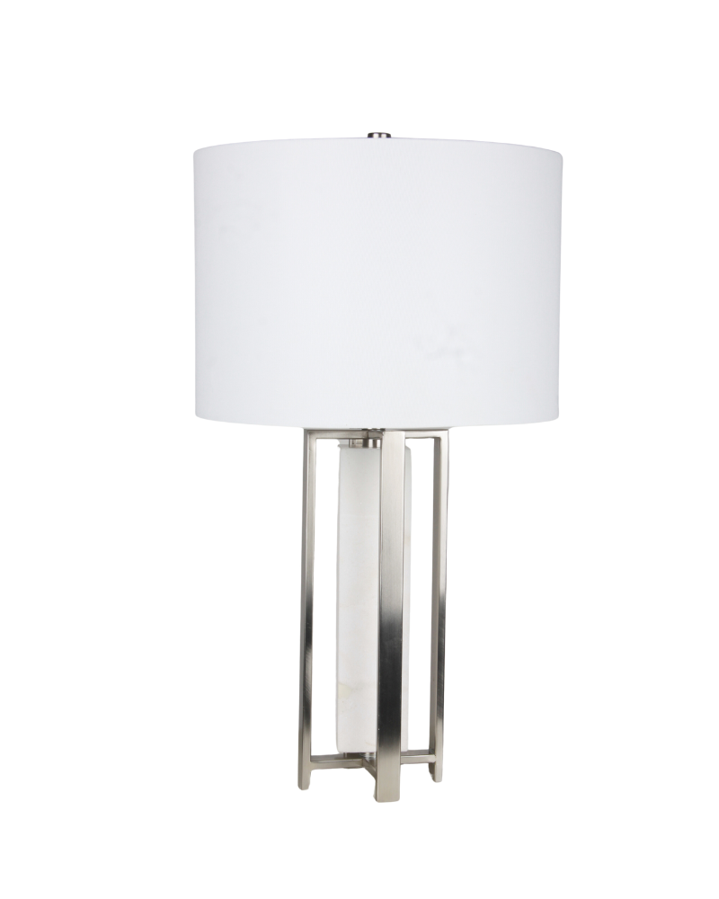 Contemporary Light Marble Base Table Lamp Cream Linen Fabric Shade