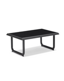 City Outdoor Glass Dining Table Tempered Glass Top Dark Stain