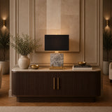Verona marble table lamp with black rectangular shade and brass accents