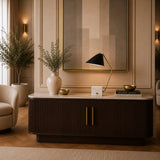 Luxury table lamp with white marble cube base and angled black shade
