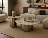 Camilla Round Coffee Table Stainless Steel Titanium Frame + Artificial Marble