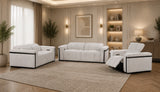 Crown Dual Electronic Recliner Fabric Sofa Set Cream Silver