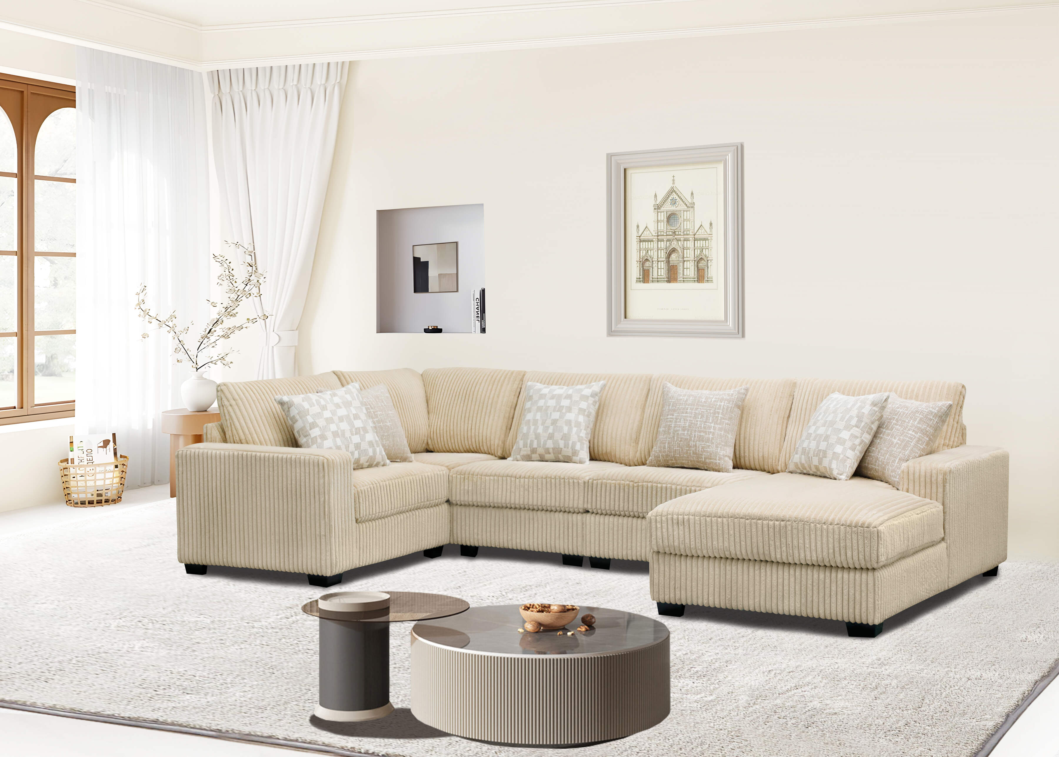 Ultimate Comfort Brown Corduroy Fabric Corner Sofa Set