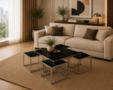 Luther Black Glass Coffee Table Black Silver