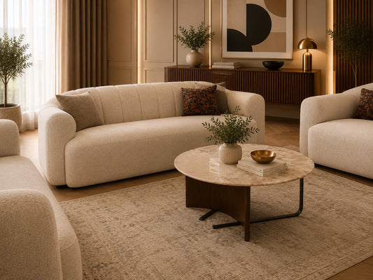 Wren Modern Coffee Table Brown Marble Top with Walnut Legs
